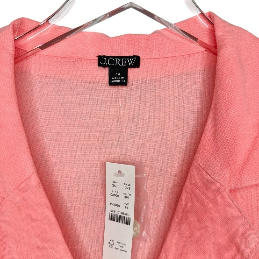 J.Crew Brilliant Peony Pink Linen Blend Utility Camp Shirt Size Sz 14 - Picture 4 of 11